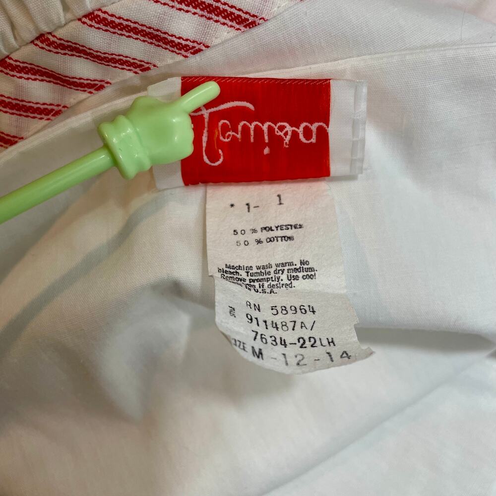 Vintage 70s Peasant House Dress Retro Rose White/Red Striped Trim Medium USA - Picture 11 of 12